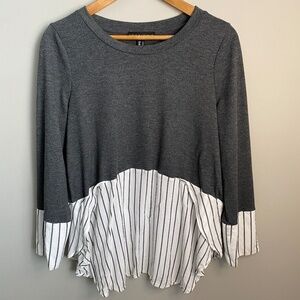 Love & Legend Gray / Striped Combo Blouse Size 0x